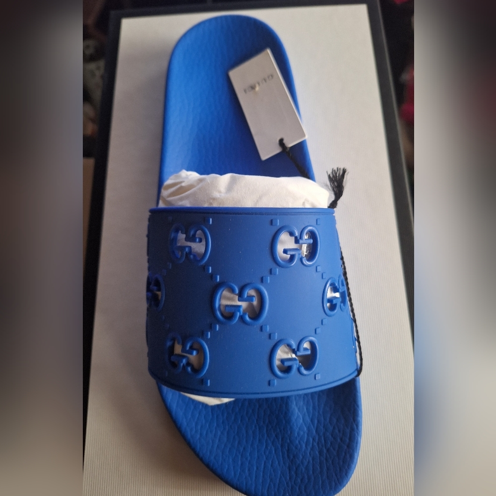Gucci Pursuit Slide Sandals Blue Sz 10 - Picture 1 of 7